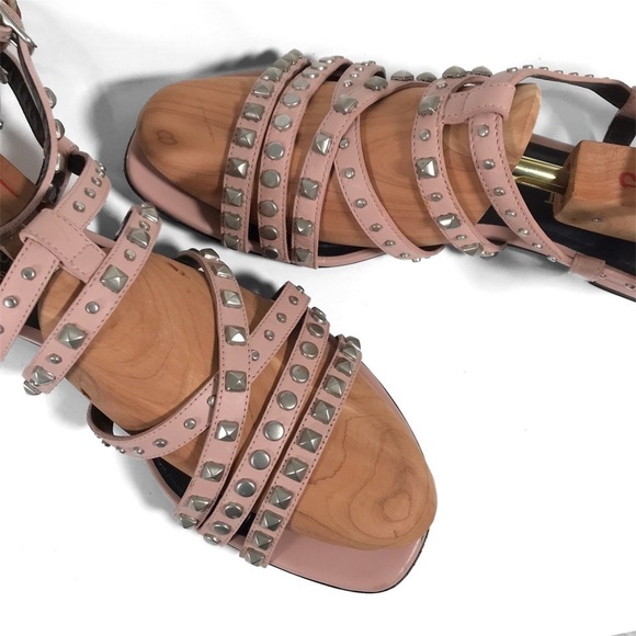 SAINT LAURENT Pink Gladiator Studded Leather Sandals 39.5 - Picture 3 of 16